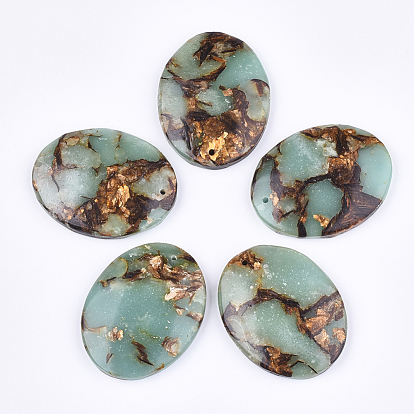 Assembled Natural Bronzite and Synthetic Aqua Terra Jasper Pendants, Oval