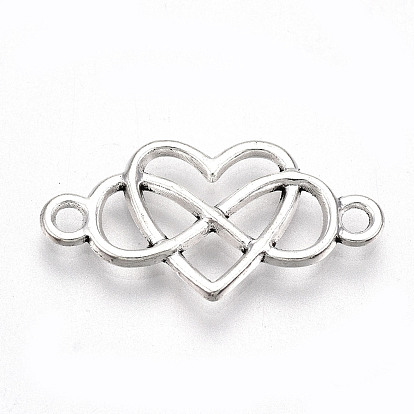 Tibetan Style Alloy Links/Connector, Lead Free & Cadmium Free, for Valentine's Day, Heart with Infinity
