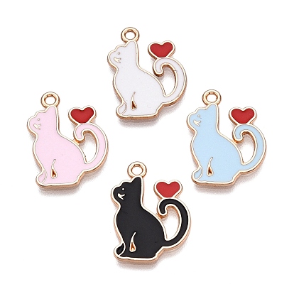 Подвески из эмали и сплава, без свинца и без кадмия, кот с сердечным шармом, золотые