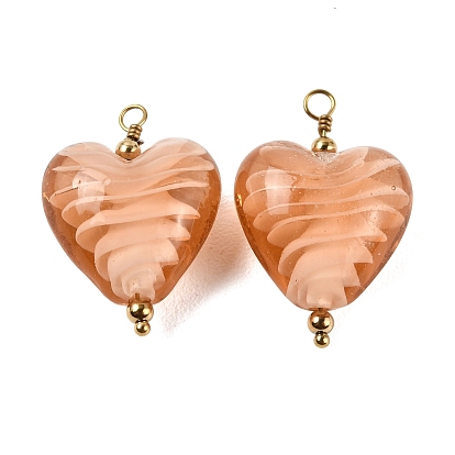 Подвески лэмпворк ручной работы, с 304 фурнитурой из нержавеющей стали, ионное покрытие (ip), сердце прелести, реальный 18 k позолоченный