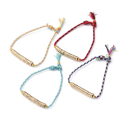 Beaded Bracelets, with Brass Crimp Beads Covers, Non-magnetic Synthetic Hematite Beads and Cotton Braided Cords, Golden
