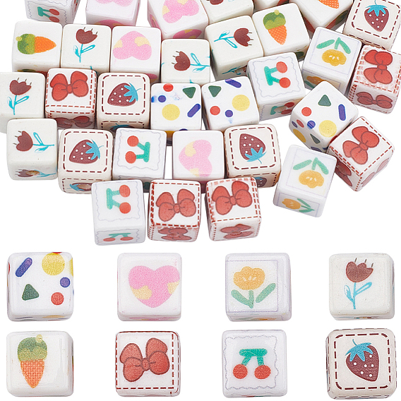 48 шт 8 непрозрачные акриловые бусины в стиле, кубические