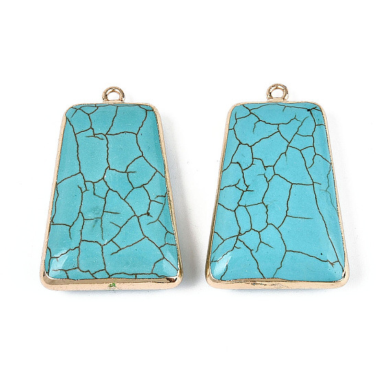 Трапециевидные подвески из окрашенной синтетической бирюзы, с золотым латунным краем