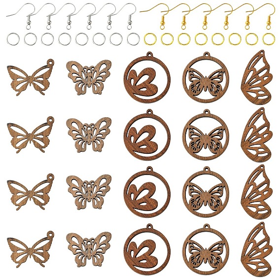 DIY Dangle Earring Kits, including Wood Pendants, Brass Earring Hooks & Jump Rings