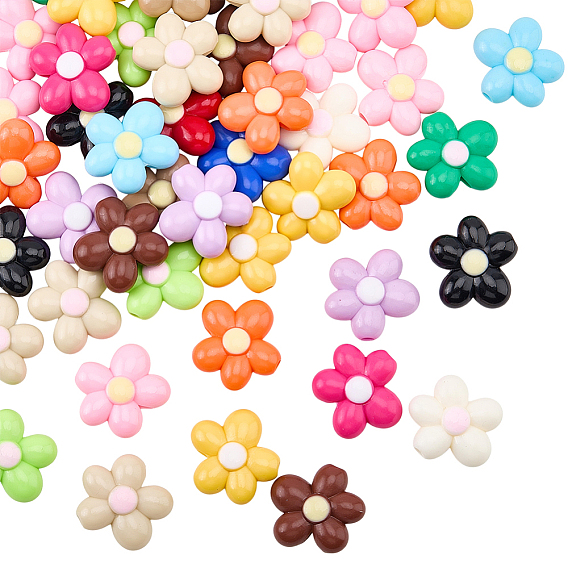 50Pcs Opaque Acrylic Beads, Flower
