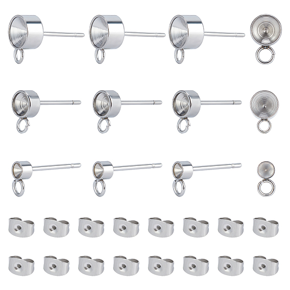 105Pcs 304 Stainless Steel Stud Earring Settings with Loop and Stainless Steel Ear Nuts