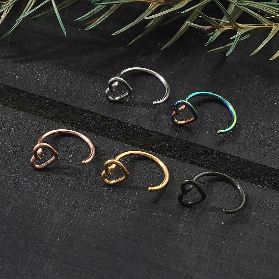 304 Кольца для носа в форме сердца из нержавеющей стали, ионное покрытие (ip)
