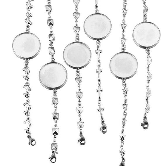 304 изготовление браслета из звеньев из нержавеющей стали, пустая основа для браслета с кабошоном, с застежкой в виде клешни лобстера и удлинителем цепи