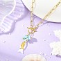 Collares con colgante de larimar natural del océano y concha blanca, cadena de latón con cierre de clip y broches para mujer.