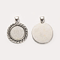 Tibetan Style Alloy Flat Round Pendant Cabochon Settings, Cadmium Free & Lead Free, Tray: 20mm, 37x28x2mm, Hole: 5x7mm, about 200pcs/kg