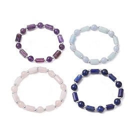 Natural Gemstone Round Beaded Stretch Bracelets for Women, wiht CCB Plastic Beads