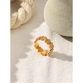 304 Stainless Steel Micro Pave Cubic Zirconia Finger Rings, Flower