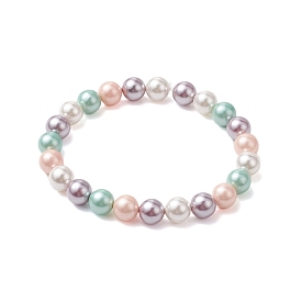 8mm Round Polished Shell Pearl Stretch Bracelets