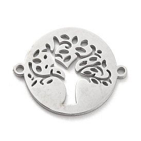 304 Stainless Steel Hollow Connector Charms, Flat Round with Tree of Life
