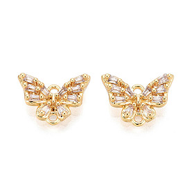 Латунные подвески-звенья/соединители с прозрачными кубическими циркониями, бабочка, без никеля 