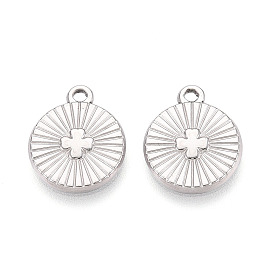 304 Stainless Steel Charms, Flat Round with Cross Charm