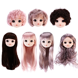 Plastic Doll Head, with Long/Short Curly Hairstyle, for Female BJD Doll Accessories Making