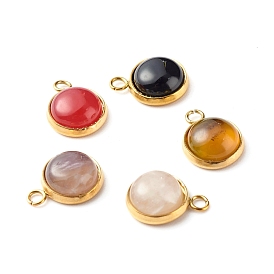 Handmade Natural Mixed Gemstone Pendants, with Golden 304 Stainless Steel Settings, Half Round