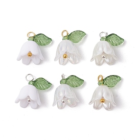Flower Charms,Flora Leaves Beads, White lily flower Beads, with Brass Loops