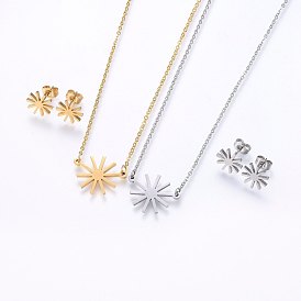 304 de acero inoxidable conjuntos de joyas, pendientes y collares pendientes, flor