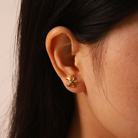 Элегантные 304 серьги-гвоздики в форме цветка из нержавеющей стали, со стразами