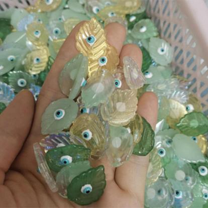 Стекло подвеска, с эмалью, лист со злыми глазами обереги