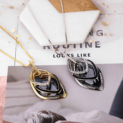 Длинные ожерелья из сплава хрустальных страз и черного стекла в форме тройного ромба для подходящей одежды