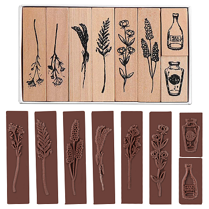 Timbres en caoutchouc en bois de style plantes et fleurs gorgecraft, pour les fournitures de scrapbooking de cartes de bricolage