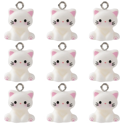 10подвески из непрозрачной смолы, кошка, с железной платиной петлей