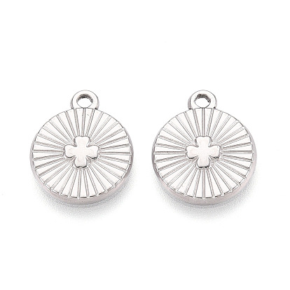 304 Stainless Steel Charms, Flat Round with Cross Charm