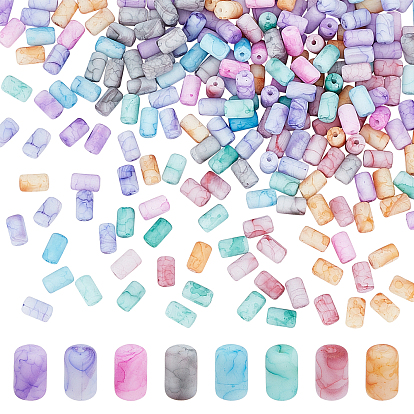 320Pcs 8 Colors Opaque Baking Paint Crackle Glass Beads, Frosted, Column