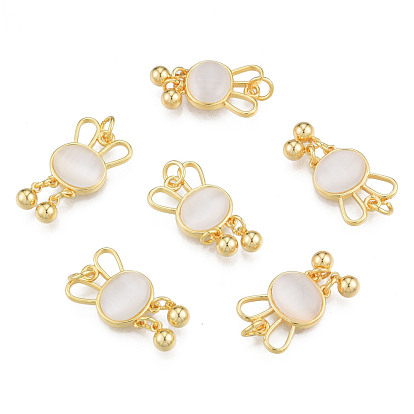 Imitation Shell & Pearl Resin Pendants, with Real 18K Gold Plated Brass Findings, Nickel Free, Rabbit Charm