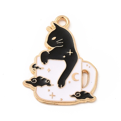 Pendentif d'émail en alliage, or et de lumière, tasse avec breloque chat