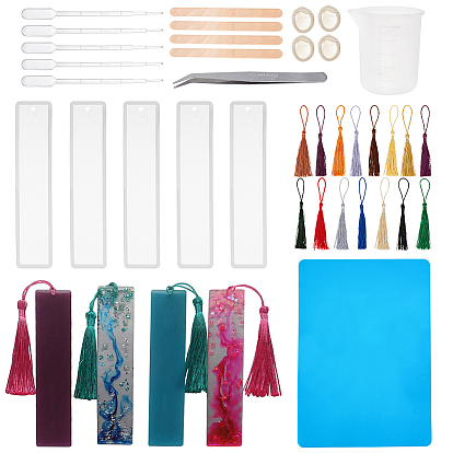 DIY Bookmarks Making, with Polyester Tassel Decorations, Disposable Latex Finger Cots, 100ml Measuring Cup, Iron Beading Tweezers, Disposable Plastic Transfer Pipettes