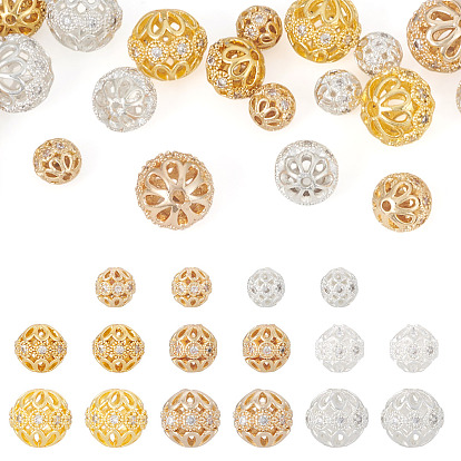 24шт. стойка с покрытием из латуни, прозрачные кубические циркониевые бусины, долговечный, без кадмия и без свинца, круглые