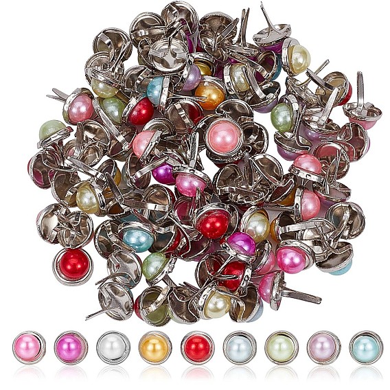 2 сумки железные застежки гвоздики, с пластиковой имитационной жемчужиной, для скрапбукинга, Фотоальбом, украшение свадебных принадлежностей, детские куклы, полукруглый