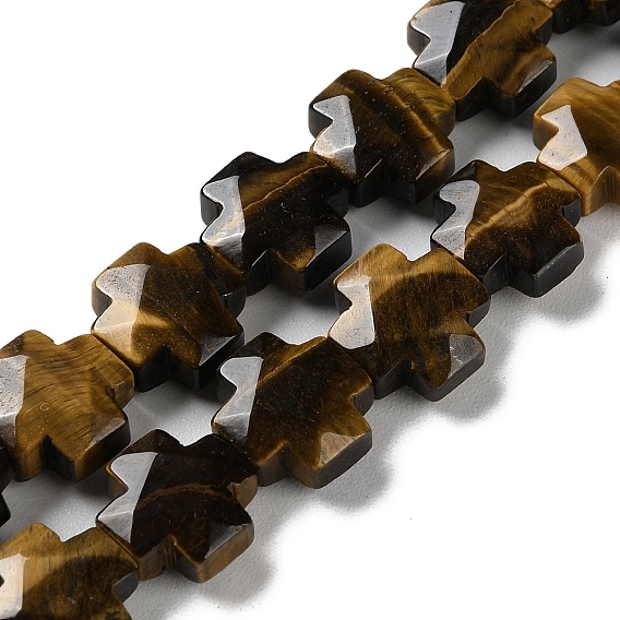 Natural Tiger Eye Beads Strands, Faceted, Cross