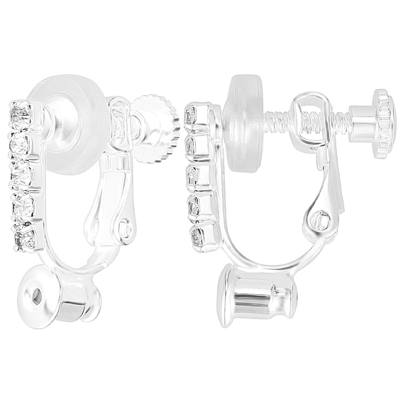 12Pcs Brass & Crystal Rhinestone Clip-on Earring Findings, with 12Pcs Silicone Clip on Earring Pads