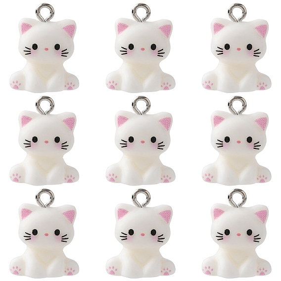 10подвески из непрозрачной смолы, кошка, с железной платиной петлей