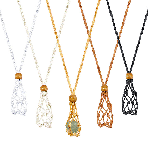 5шт. 5цветов регулируемый вощеный шнур макраме мешочек для изготовления ожерелья из драгоценных камней, с деревянных бусин