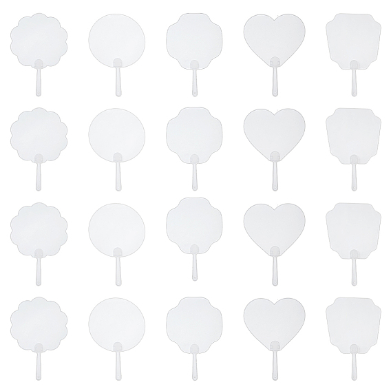 15Pcs 5 Styles Transparent PVC Hand Held Fan, Blank Painting Fans, for Kids DIY Crafts