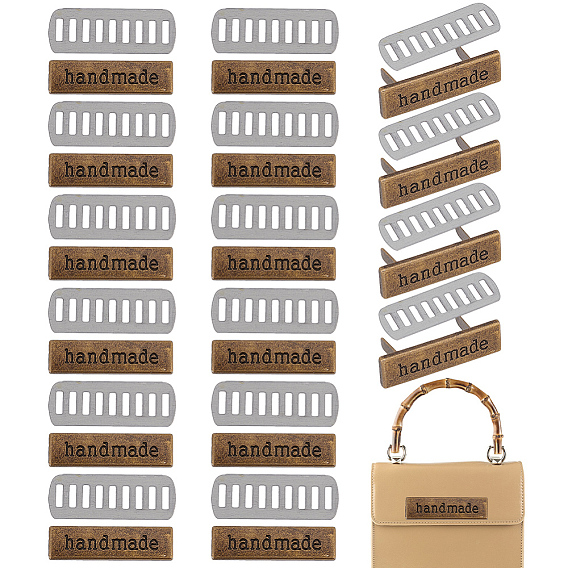 16 наборы сплава сумки декоративные застежки, штамповка пустых тегов, с железной прокладкой, прямоугольник со словом ручной работы