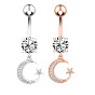Луна и звезда 304 кольца для пупка из нержавеющей стали, с микро проложить кубического циркония