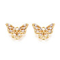 Латунные подвески-звенья/соединители с прозрачными кубическими циркониями, бабочка, без никеля 