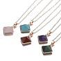 Natural Gemstone Pyramid Geometric Pendant Necklaces, with Brass Cable Chains, Golden