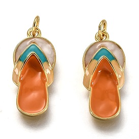 Brass Enamel Pendants, Long-Lasting Plated, Real 18K Gold Plated, with Jump Ring, Slipper
