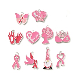 Розовая лента осведомленности о раке молочной железы, подвески из сплава с эмалью, серебряные