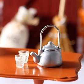 Miniature Plastic Vintage Kettle & Cup Set, for Dollhouse Accessories Pretending Prop Decorations