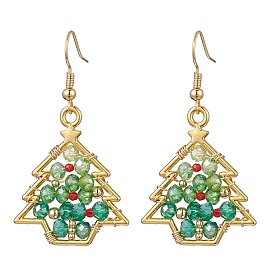 Christmas Tree Alloy & Glass Dangle Earring, with Brass Stainless Steel Earring Hooks