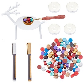 CRASPIRE Fire Wax Seal Wax Sealing Stamps Tool Kits, include Deer Iron Wax Furnace, Spoon, Candle, Wax Particles, Paints Pens, for Scrapbooking